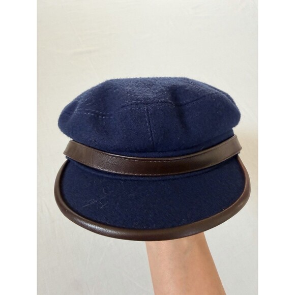 Sterkowski Wool Newsboy Cap Navy Blue Baker Boy Hat Leather Trim Poland 20.5” main image 10